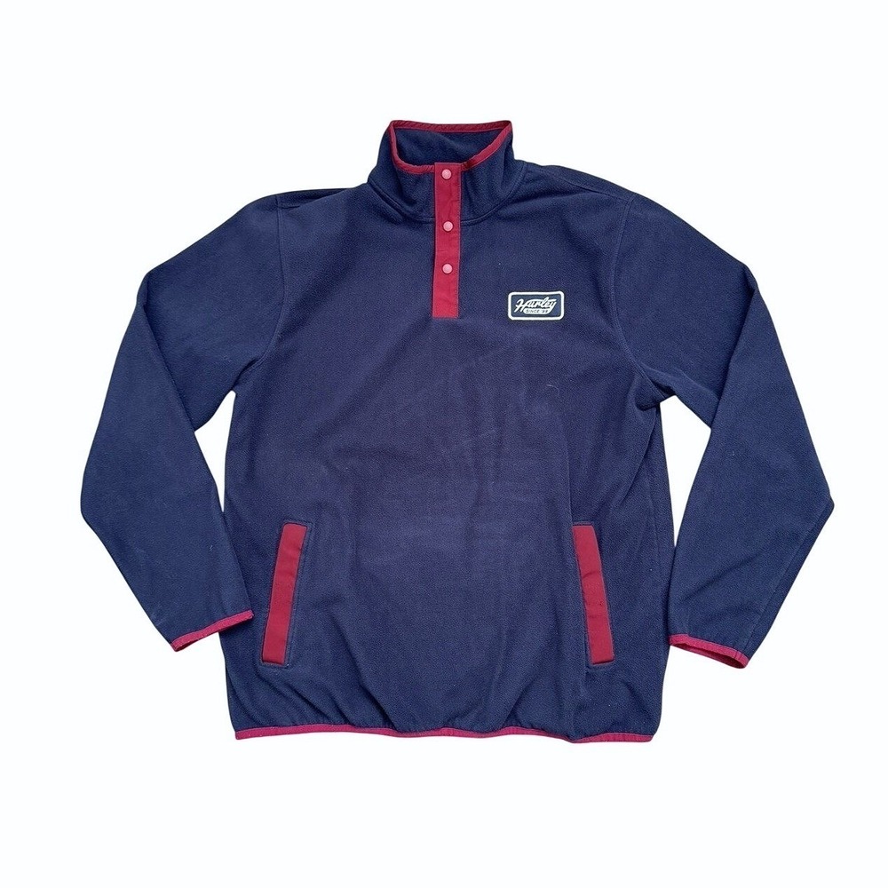 Hurley Mens Navy Blue Red Quarter Snap Fleece Pullover Mock Neck Large HFA21VMJ